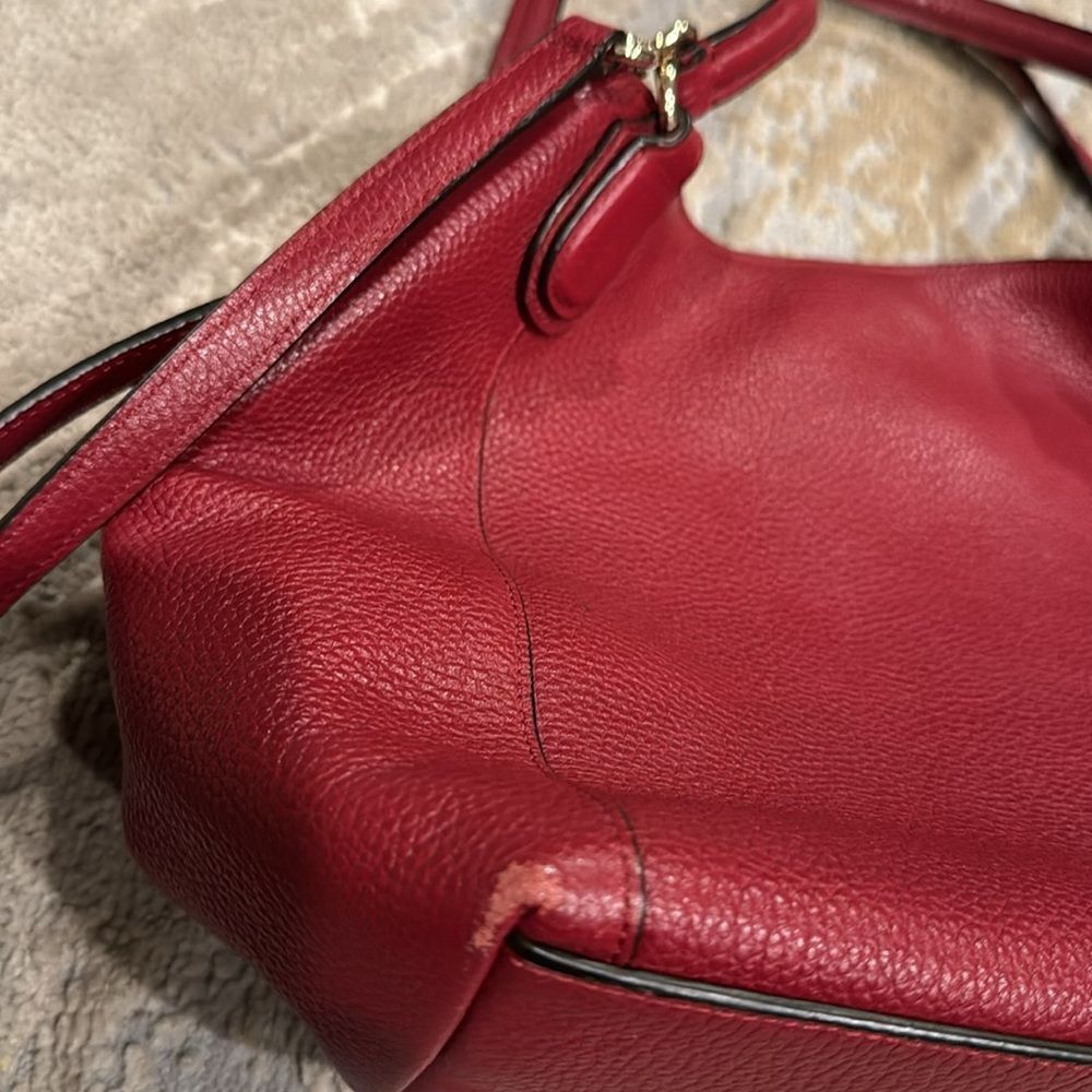 Coach Red Leather Satchel Tote with Removable Strap - Picture 5 of 14